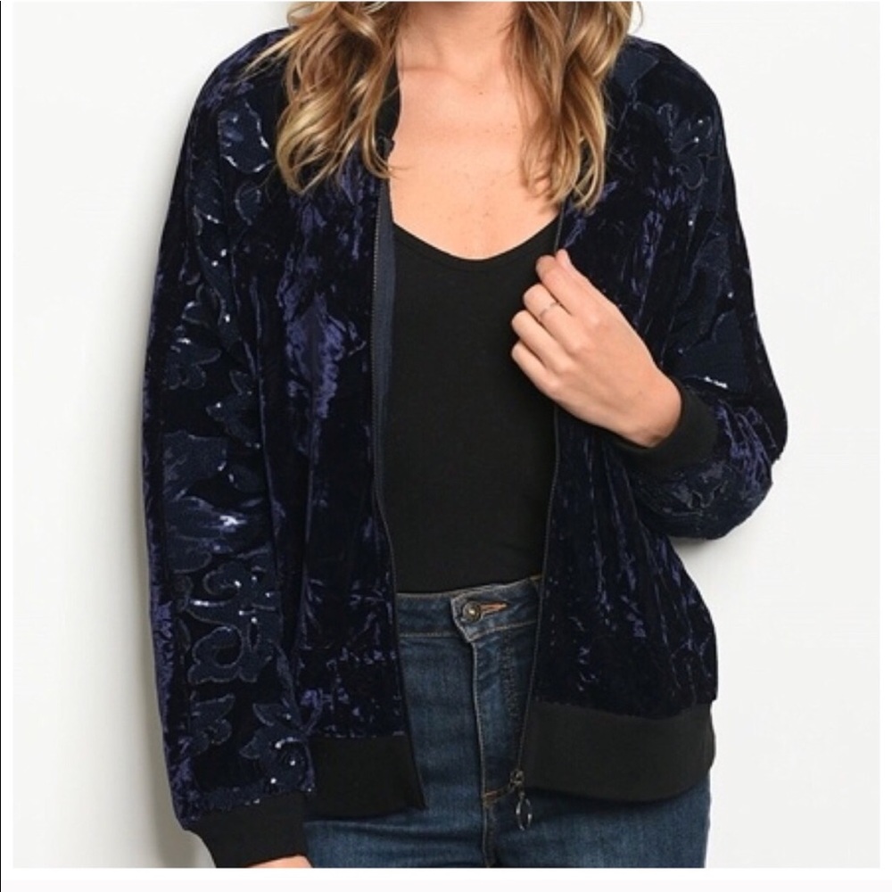 Navy Velvet Sequin Jacket